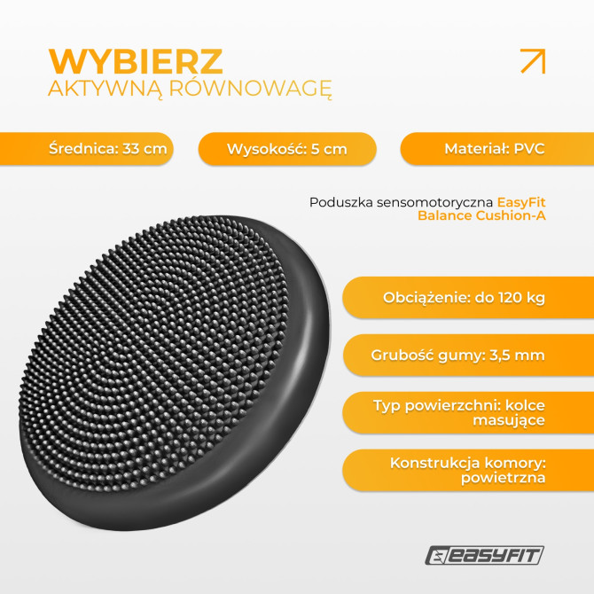 Poduszka sensomotoryczna z wypustkami EasyFit Balance Cushion-A czarna