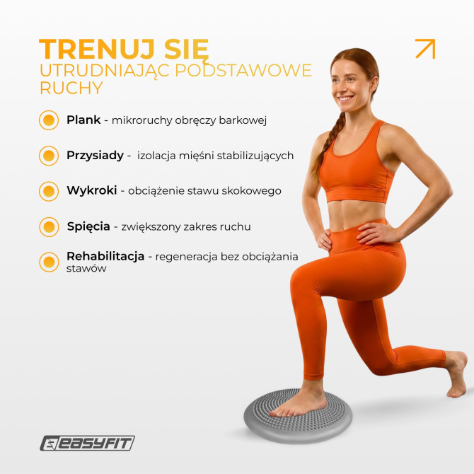 Poduszka sensomotoryczna z wypustkami EasyFit Balance Cushion-A szara