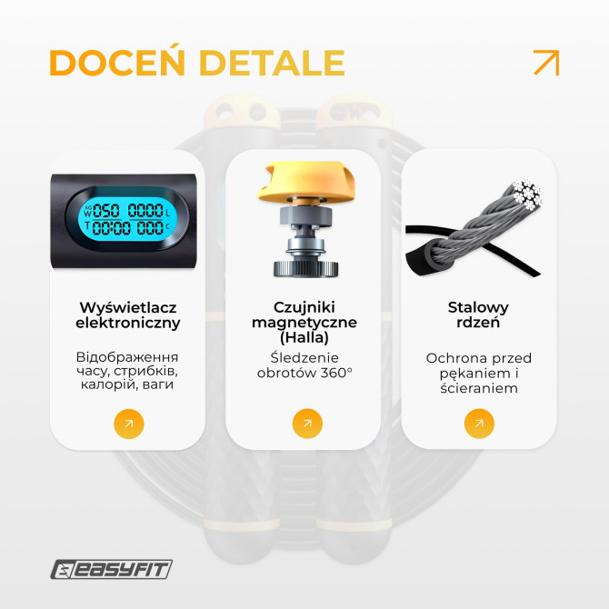 Inteligentna skakanka EasyFit SmartRope 3 m z obciążnikami (bezprzewodowa)