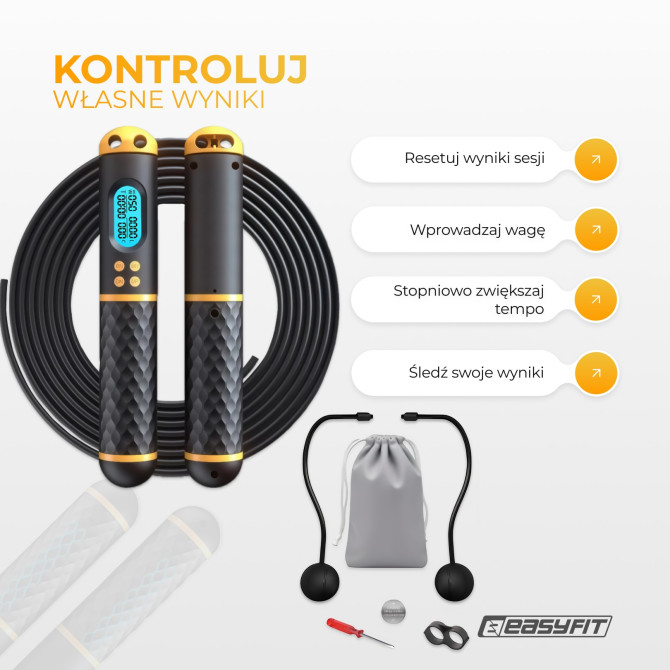 Inteligentna skakanka EasyFit SmartRope 3 m z obciążnikami (bezprzewodowa)