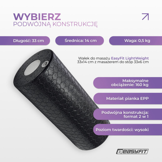 Roller do masażu EasyFit LightWeight 33x14 cm z wałkiem do masażu stóp 33x6 cm