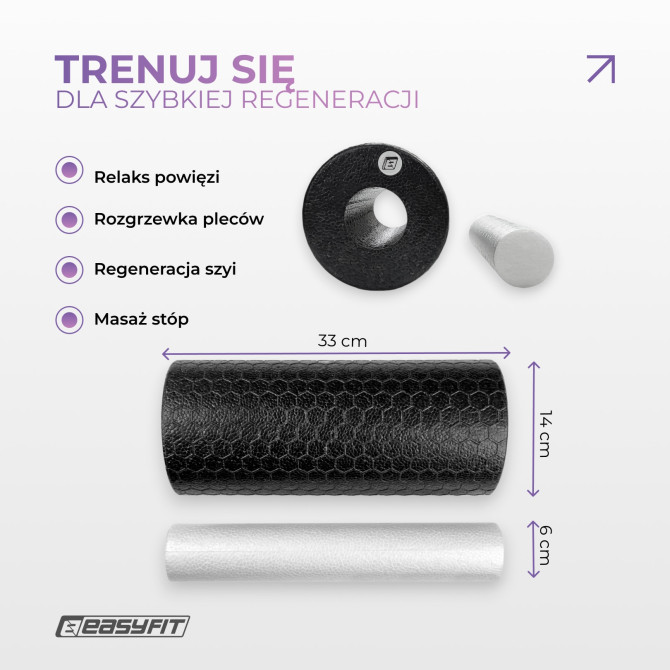 Roller do masażu EasyFit LightWeight 33x14 cm z wałkiem do masażu stóp 33x6 cm