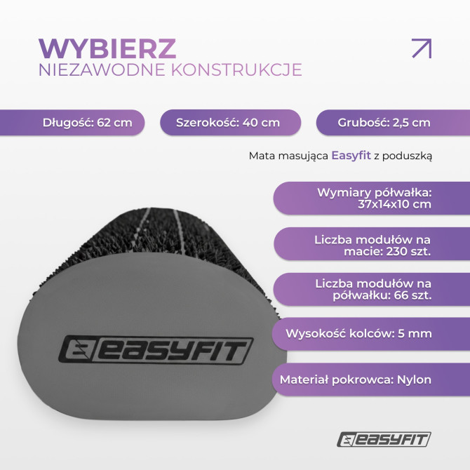 Mata do akupresury EasyFit z poduszką + pokrowiec szara z czarnym