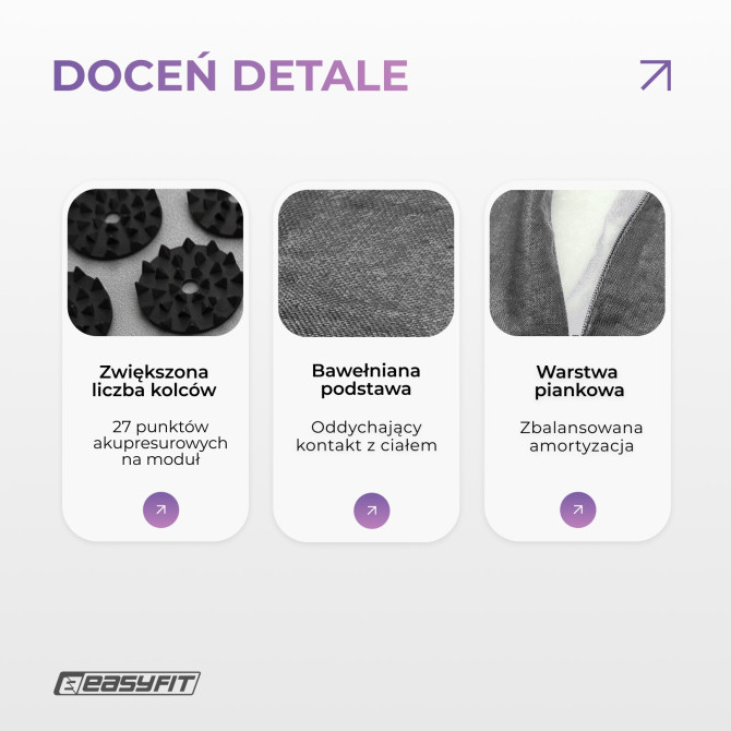 Mata do akupresury EasyFit z poduszką + pokrowiec szara z czarnym